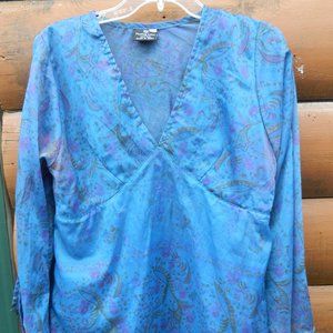 Floating Lotus Women Royal Blue 100% Silk Boho Hippie Top Size XL